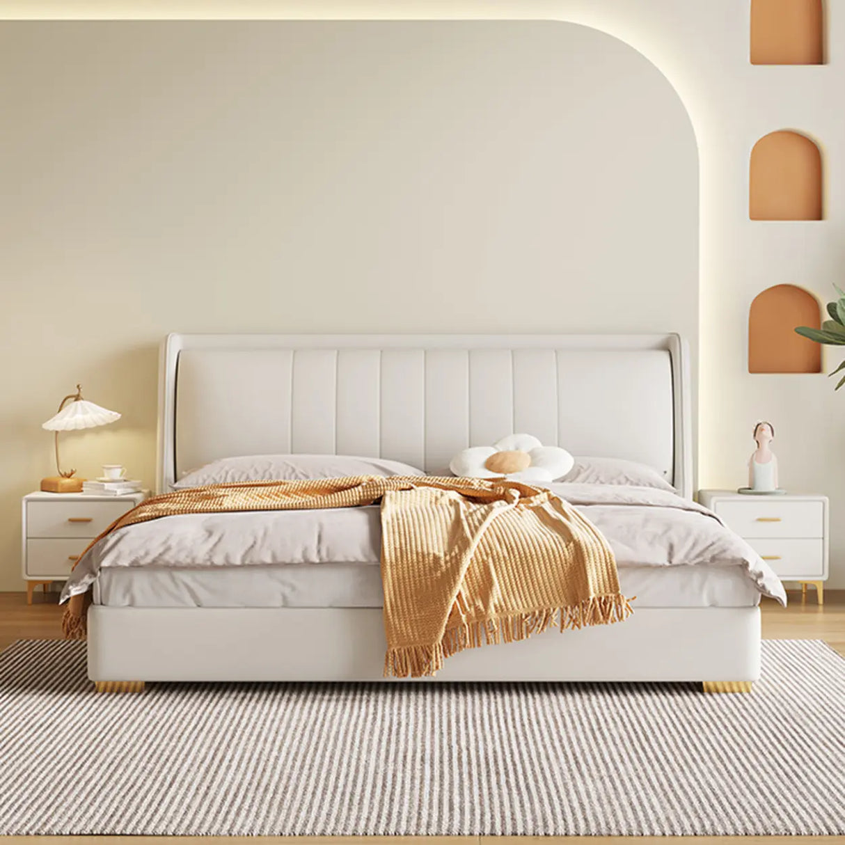 White Queen Upholstered Leather Comfort Storage Bed Image - 3