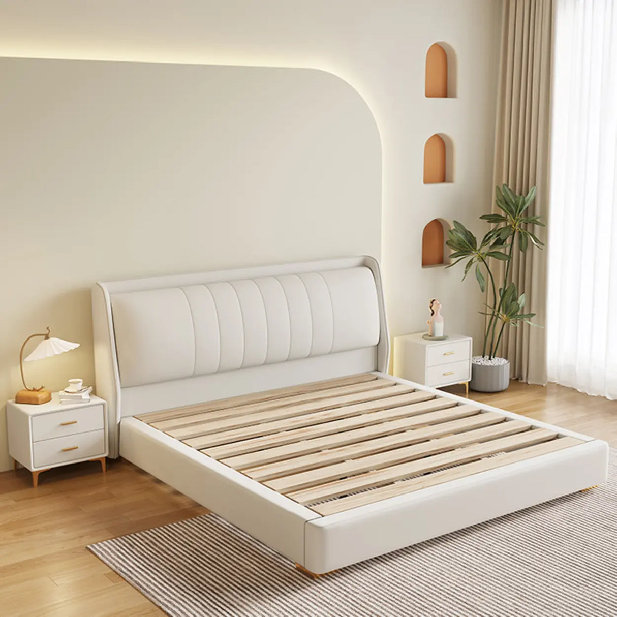 White Queen Upholstered Leather Comfort Storage Bed Image - 4