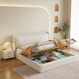 White Queen Upholstered Leather Comfort Storage Bed Image - 5
