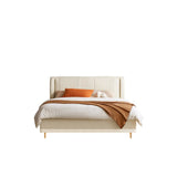 White Queen Upholstered Leather Slat Bed with Headboard Image - 2