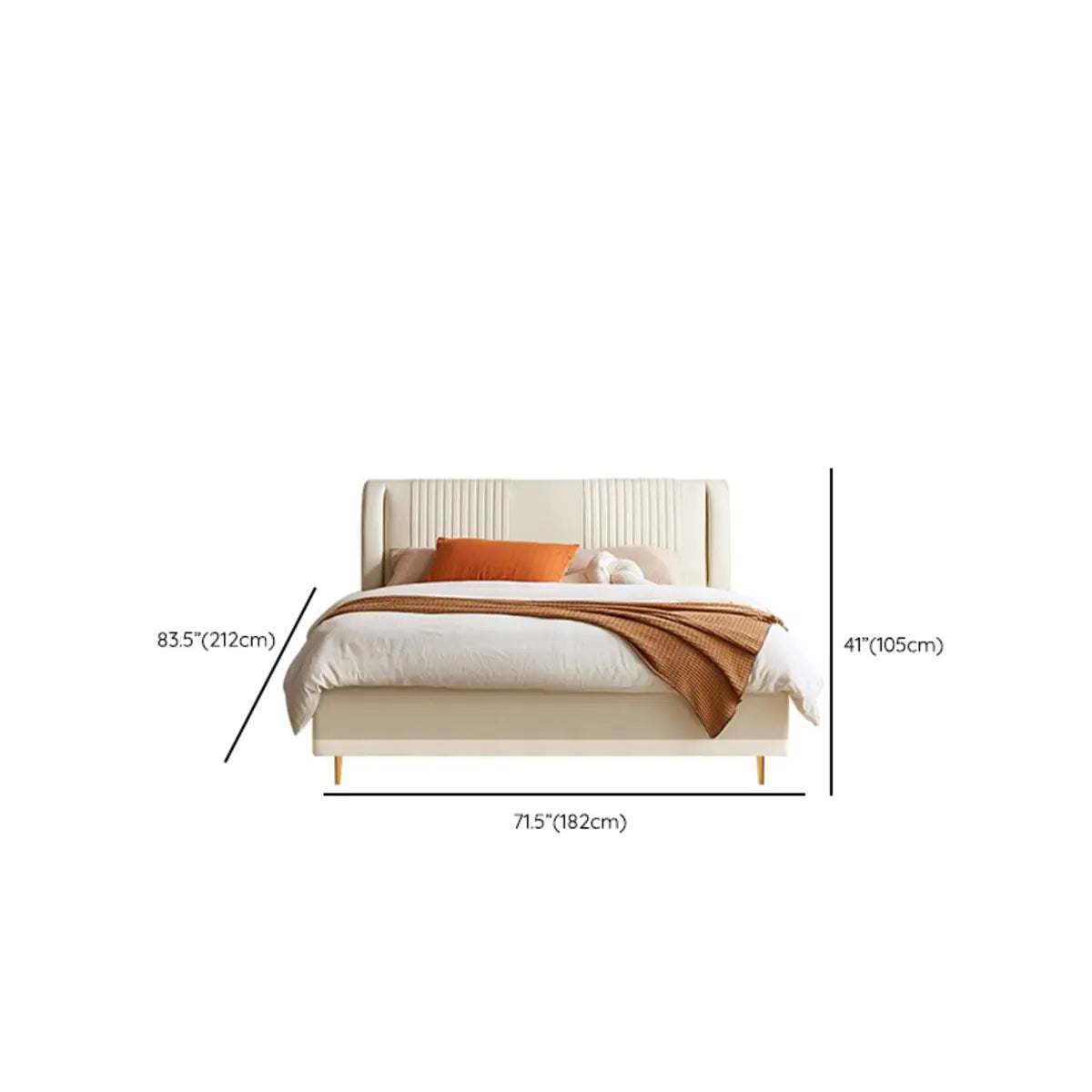 White Queen Upholstered Leather Slat Bed with Headboard Image - 8