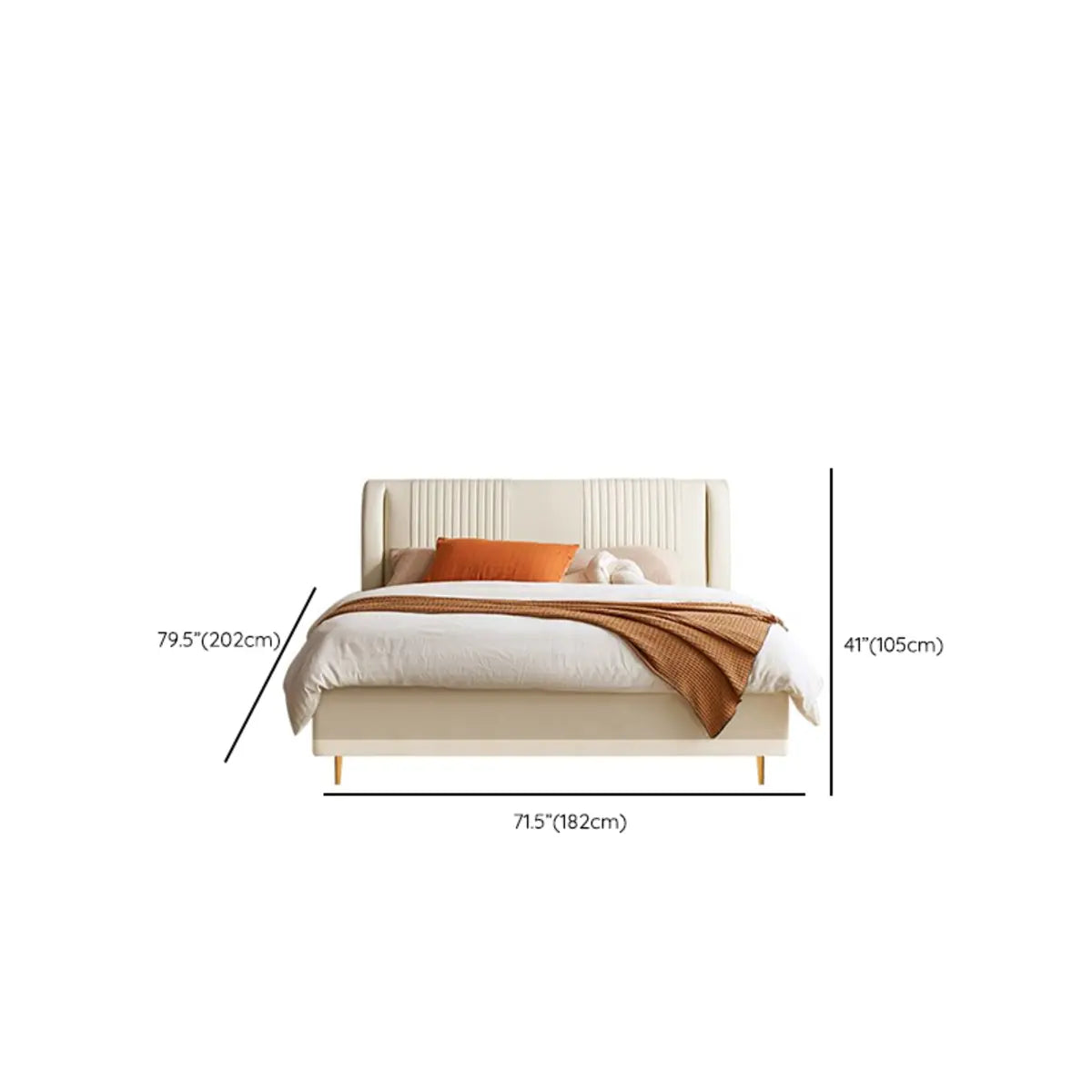 White Queen Upholstered Leather Slat Bed with Headboard Image - 9