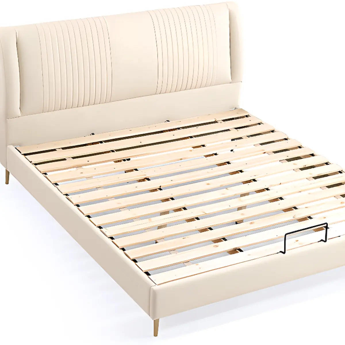 White Queen Upholstered Leather Slat Bed with Headboard Image - 5