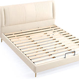 White Queen Upholstered Leather Slat Bed with Headboard Image - 5