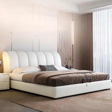 White Queen Upholstered Leather Storage Included Bed Image - 1