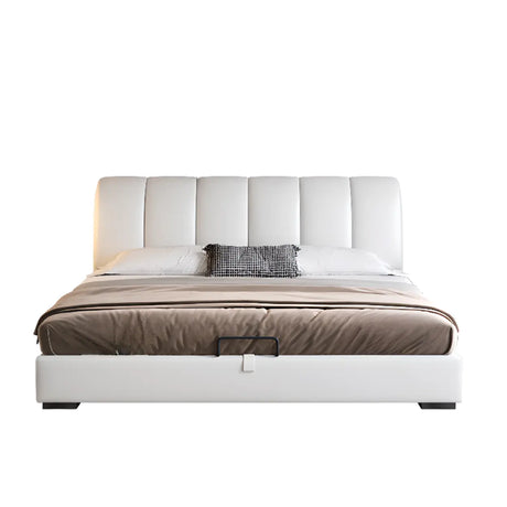 White Queen Upholstered Leather Storage Included Bed Image - 2