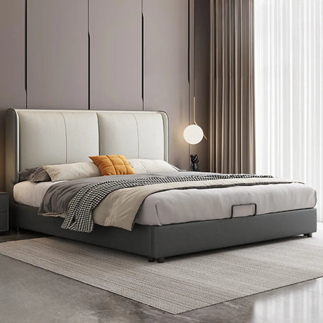 White Queen Upholstered Modern Fabric Panel Bed Frame Image - 1
