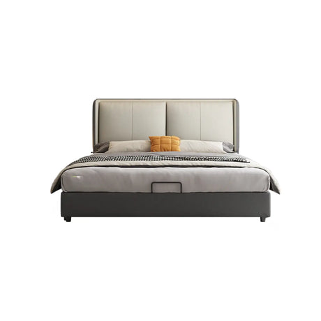 White Queen Upholstered Modern Fabric Panel Bed Frame Image - 2