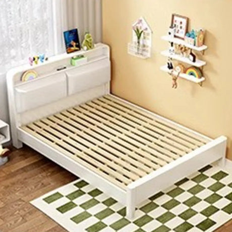 White Queen Upholstered Wood Storage Bed with Shelves Image - 1
