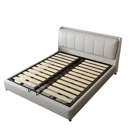 White Queen Wood Upholstered Wingback Bed with Storage Image - 2
