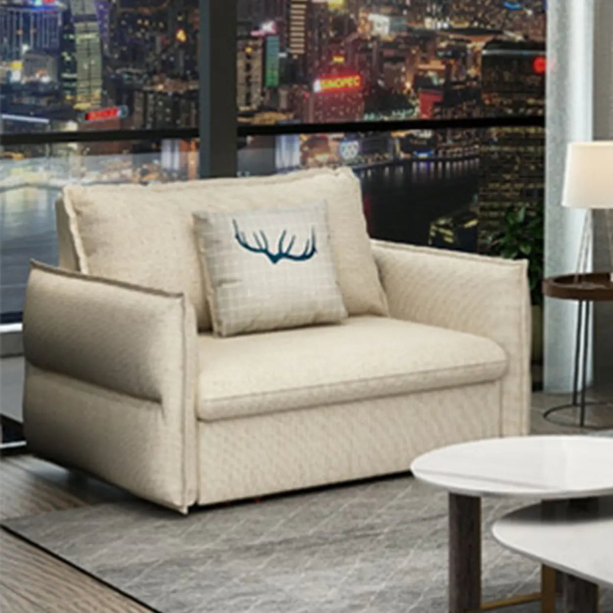 White Recessed Arm Sleeper Sofa Bed with Slipcover Image - 5