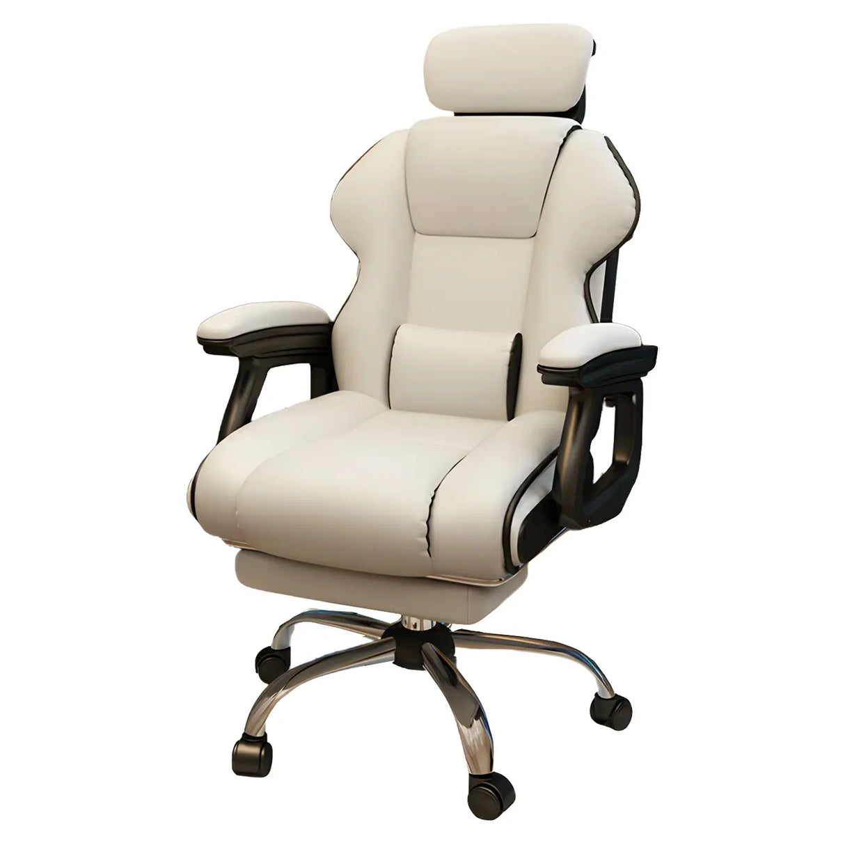 White Recliner Ergonomic Leather High-Back Gaming Chair Image - 10