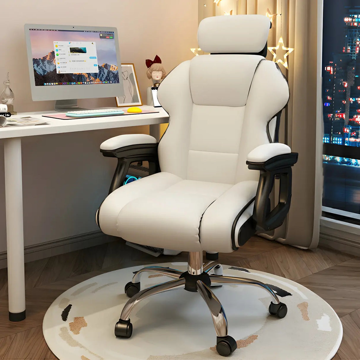 White Recliner Ergonomic Leather High-Back Gaming Chair Image - 31