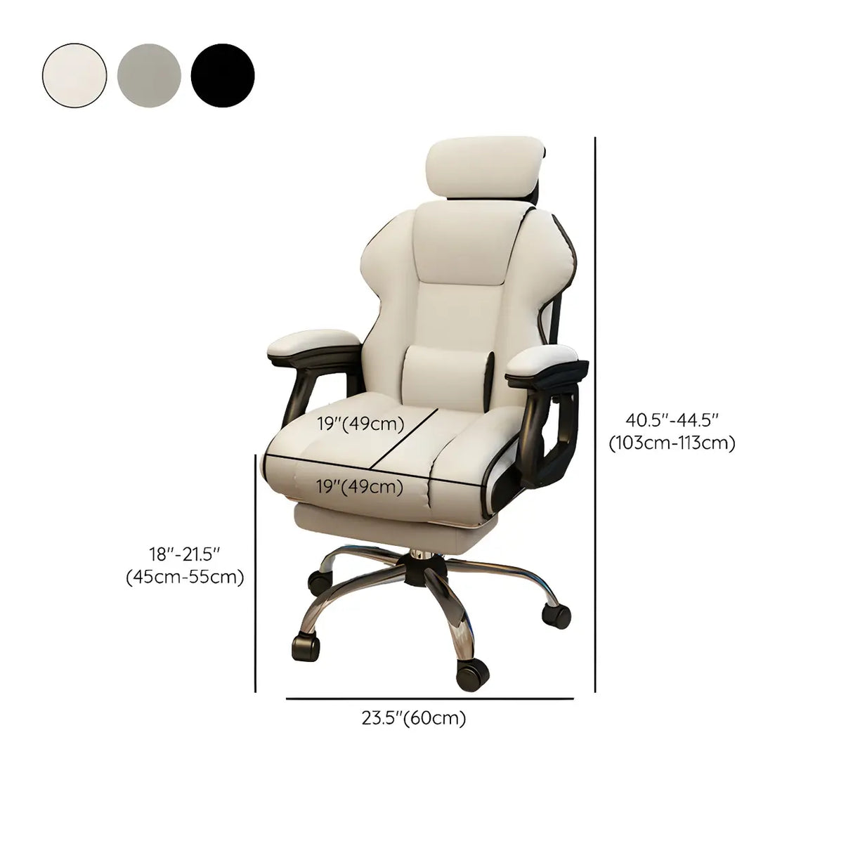 White Recliner Ergonomic Leather High-Back Gaming Chair 