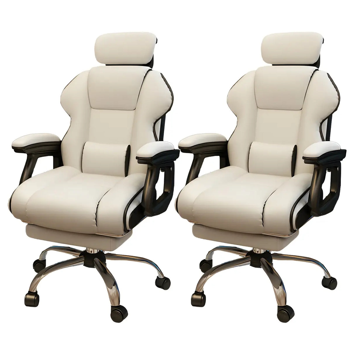 White Recliner Ergonomic Leather High-Back Gaming Chair Image - 20