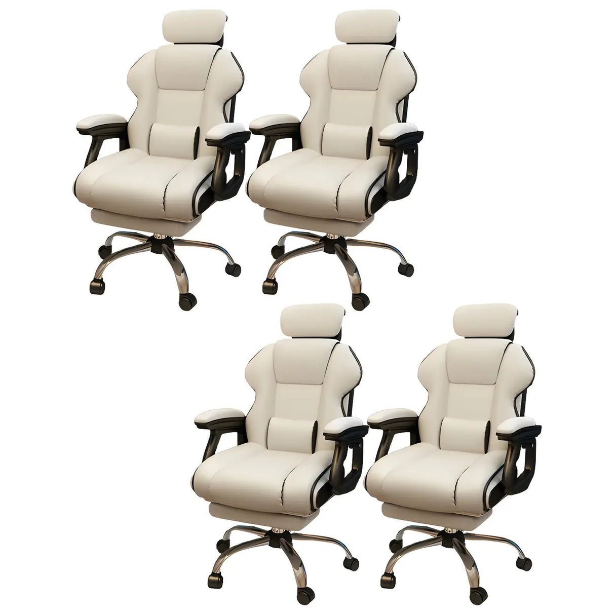 White Recliner Ergonomic Leather High-Back Gaming Chair Image - 21