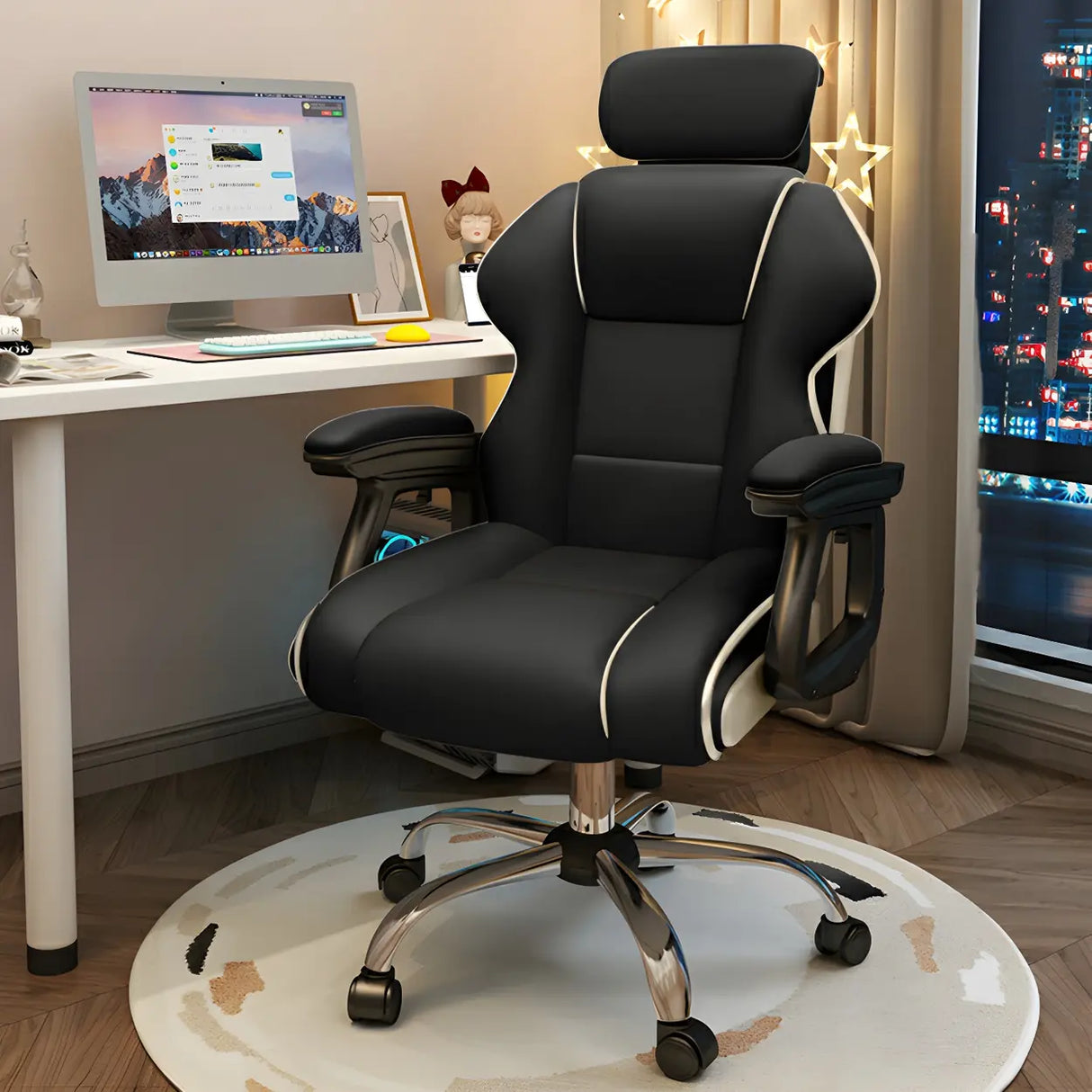 White Recliner Ergonomic Leather High-Back Gaming Chair Image - 23