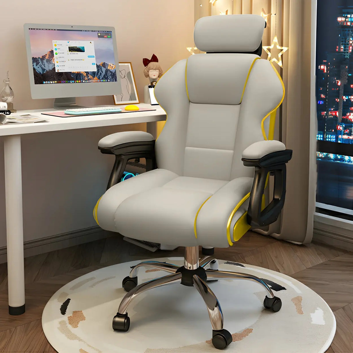 White Recliner Ergonomic Leather High-Back Gaming Chair Image - 27