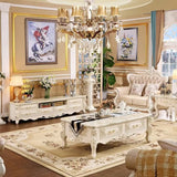 White Rectangle Carving Marble Storage Coffee Table Image - 1