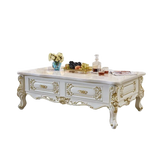 White Rectangle Carving Marble Storage Coffee Table Image - 3