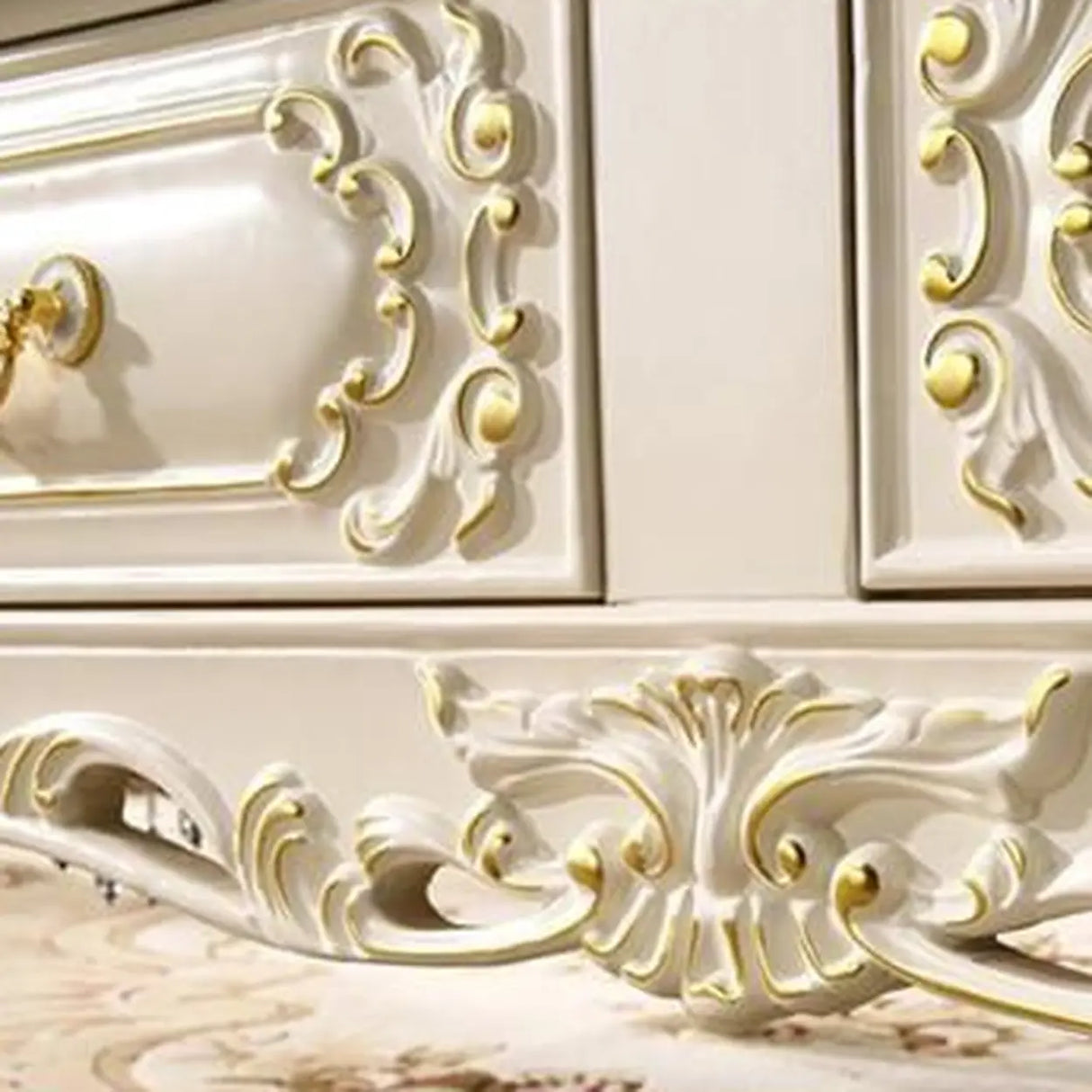 White Rectangle Carving Marble Storage Coffee Table Image - 7