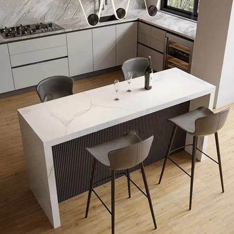 White Rectangle Marble Dining Room Pedestal Bar Table Image - 1