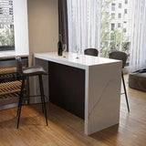 White Rectangle Marble Dining Room Pedestal Bar Table Image - 3