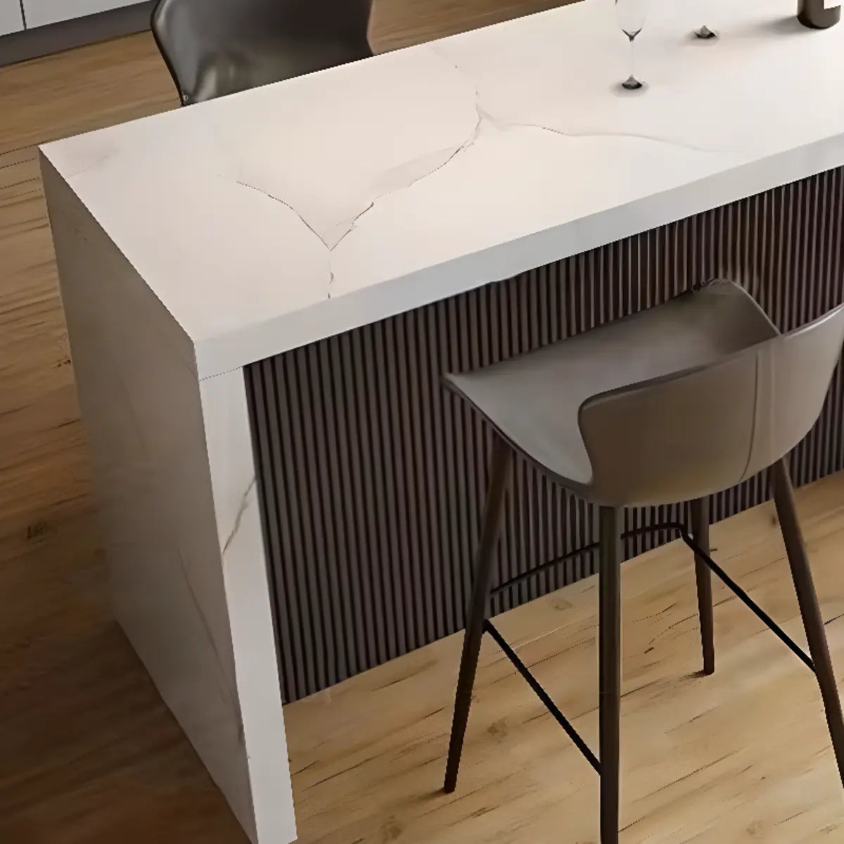 White Rectangle Marble Dining Room Pedestal Bar Table Image - 4