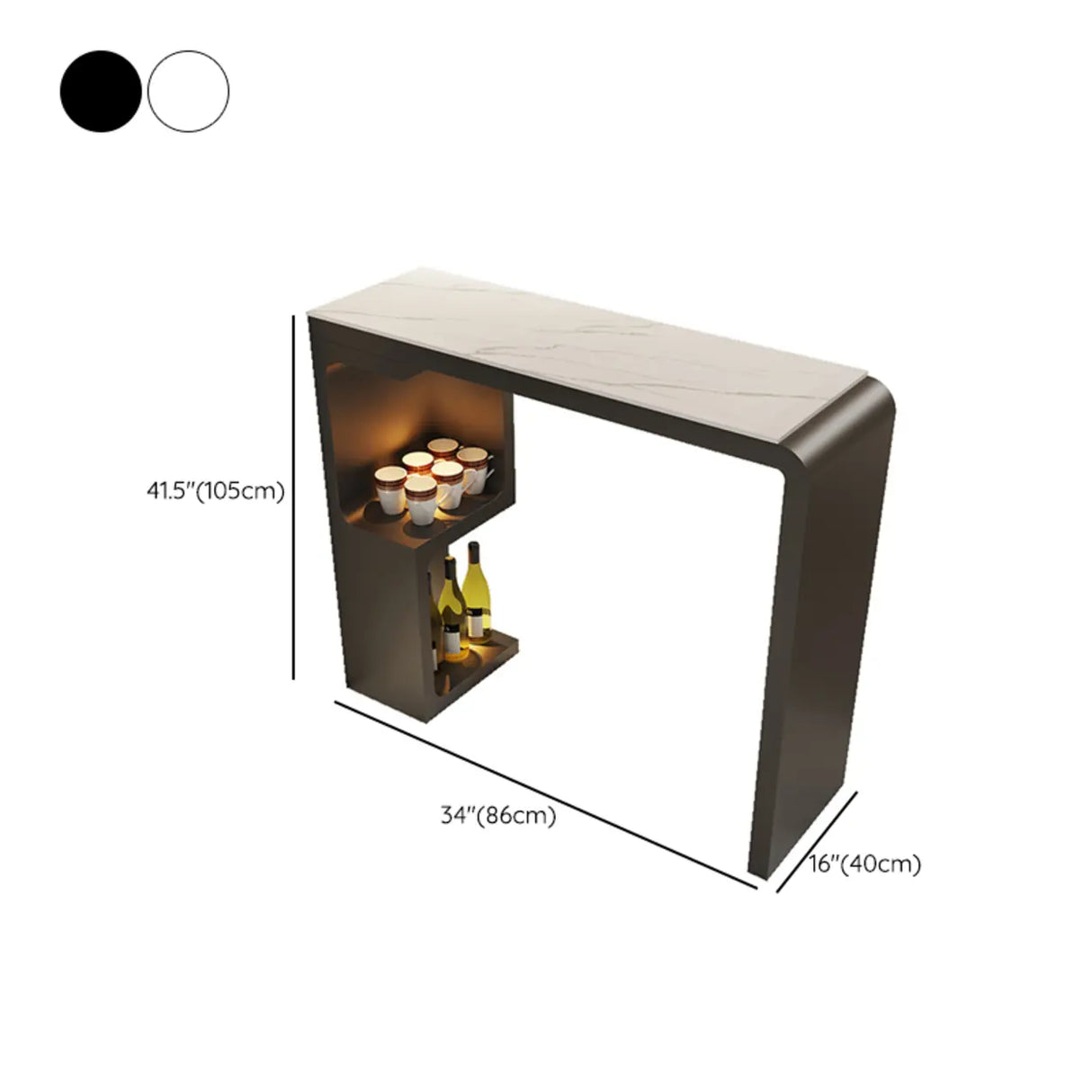 White Rectangle Marble MDF Console Bar Table with Shelf 