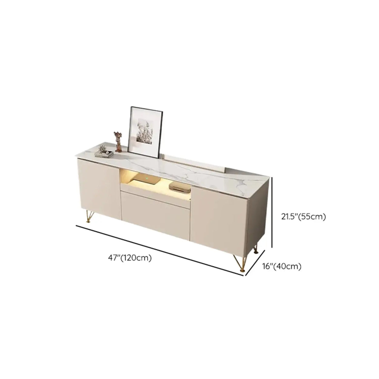 White Rectangle Open Storage Cabinet Stone TV Stand Image - 19