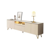 White Rectangle Open Storage Cabinet Stone TV Stand Image - 5