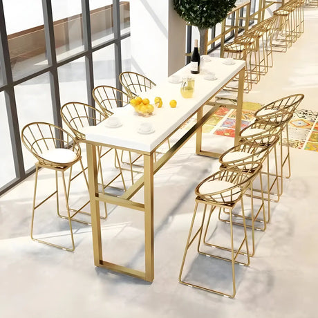 White Rectangle Rock Slab Large Bar Table With Footrest Image - 3