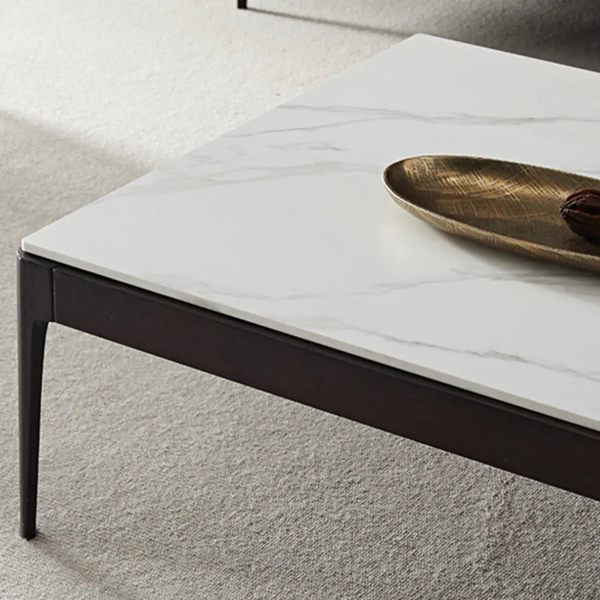 White Rectangle Stone Top Ash Base Single Coffee Table Image - 11