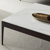 White Rectangle Stone Top Ash Base Single Coffee Table Image - 11