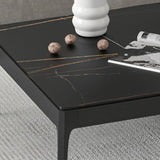 White Rectangle Stone Top Ash Base Single Coffee Table Image - 12