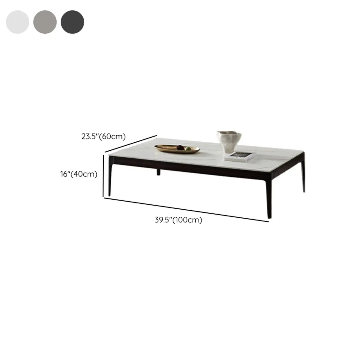 White Rectangle Stone Top Ash Base Single Coffee Table 