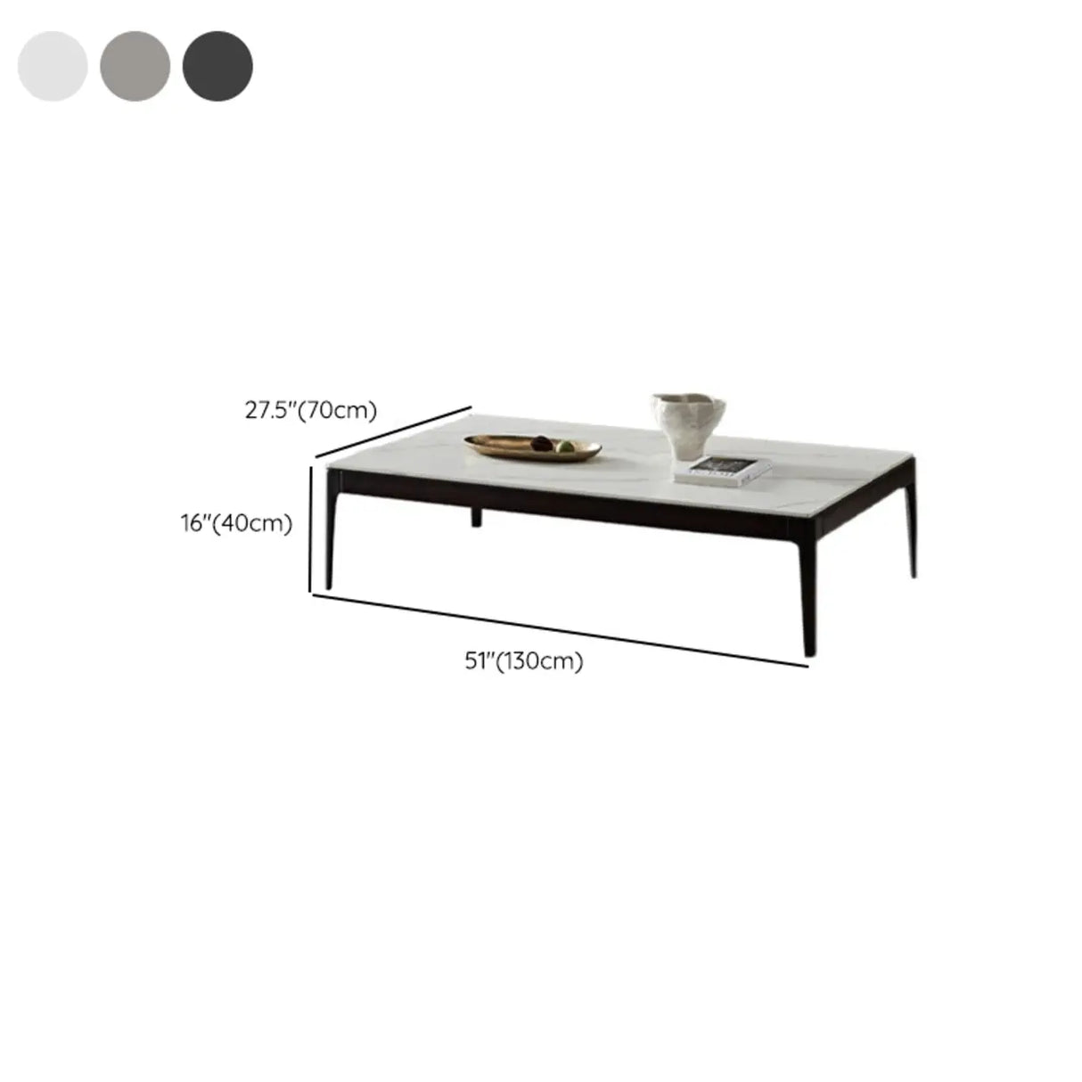 White Rectangle Stone Top Ash Base Single Coffee Table Image - 16