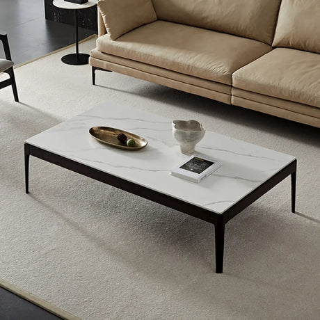 White Rectangle Stone Top Ash Base Single Coffee Table Image - 1