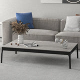 White Rectangle Stone Top Ash Base Single Coffee Table Image - 7