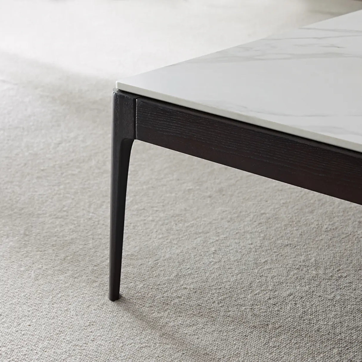 White Rectangle Stone Top Ash Base Single Coffee Table Image - 9