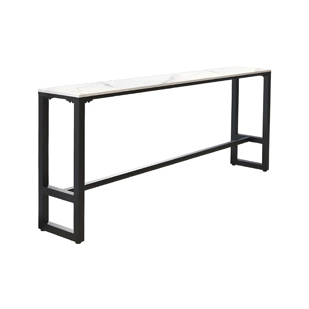White Rectangular Long Tall Iron Marble Bistro Bar Table Image - 5