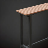 White Rectangular Metal Brown Wood Long Outdoor Bar Table Image - 7