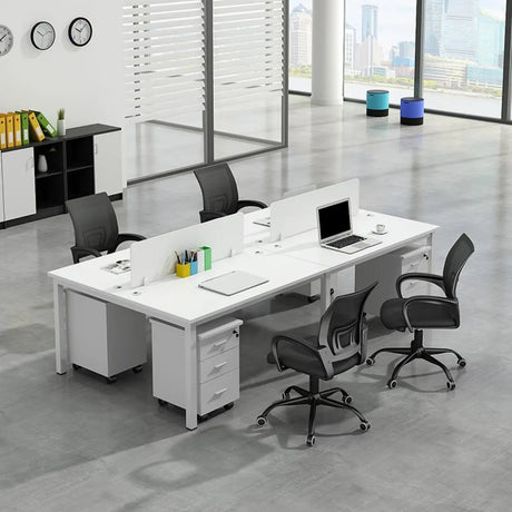 White Rectangular Multi-personal Composite Wood Desk Image - 1
