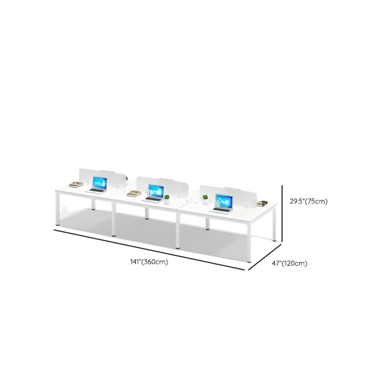 White Rectangular Multi-personal Composite Wood Desk Image - 12