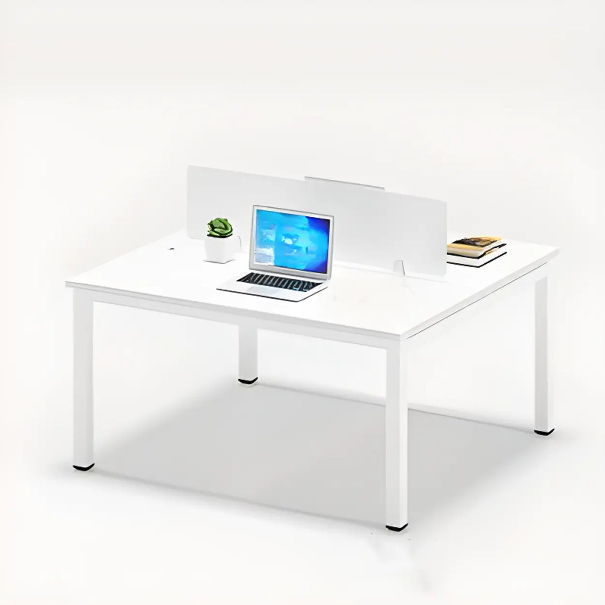 White Rectangular Multi-personal Composite Wood Desk Image - 3