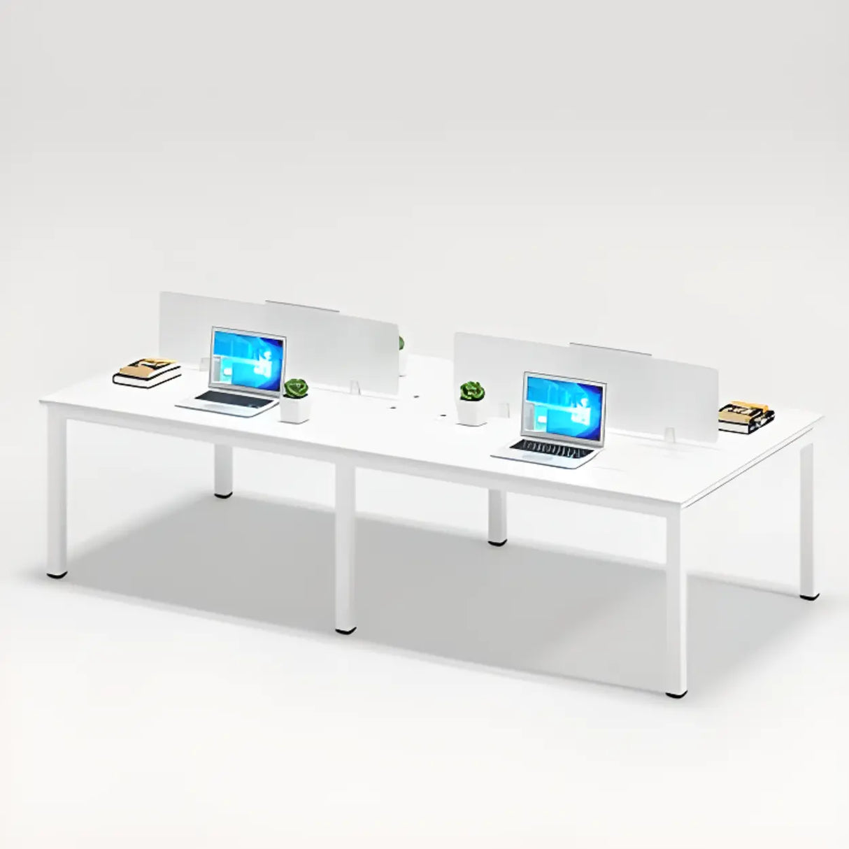 White Rectangular Multi-personal Composite Wood Desk Image - 5