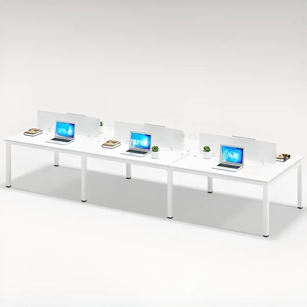 White Rectangular Multi-personal Composite Wood Desk Image - 7