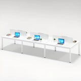 White Rectangular Multi-personal Composite Wood Desk Image - 7