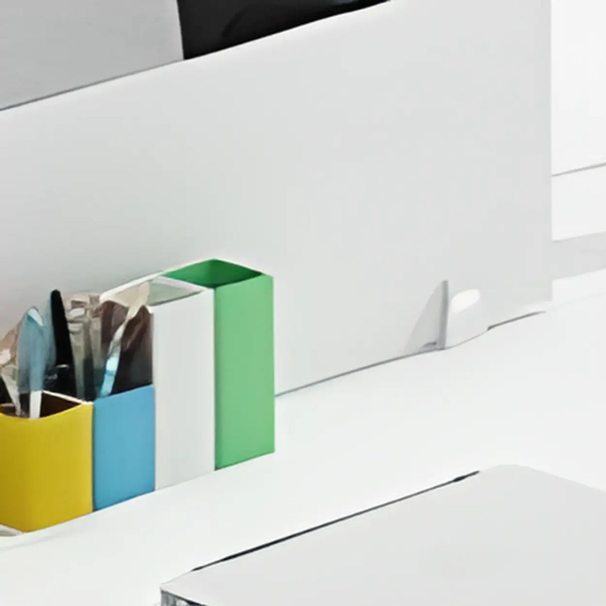 White Rectangular Multi-personal Composite Wood Desk Image - 8