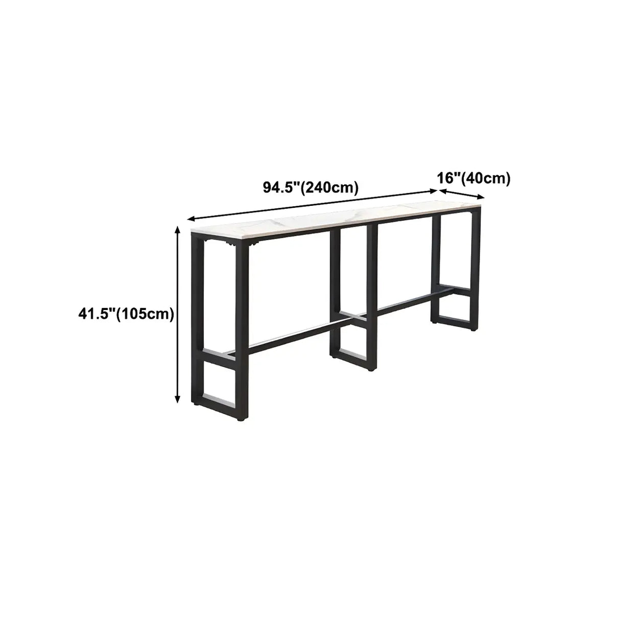 White Rectangular Long Tall Iron Marble Bistro Bar Table Image - 15